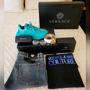 Versace jeans size 38,Versace shoes size 11,Belt size 100,t-shirt xl, an glasses